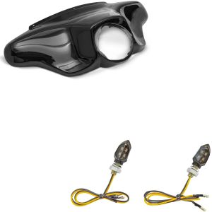 Sett: Batwing fairing egnet for Harley Davidson Touring 96-13 Craftride i svart + LED-indikator motorsykkel Lumitecs KP8 med E-merke 2 stykker tonet foran og bak