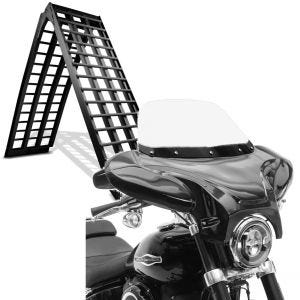 Sett: Adkomstrampe i aluminium V sw, opp til 680 kg, sammenleggbar, egnet for motorsykkel ConStands med Batwing egnet for retro sykler med frontrute