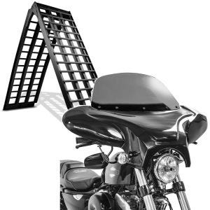 Sett: Aluminium adkomstrampe V sw, opp til 680 kg, sammenleggbar, egnet for motorsykkel ConStands med Batwing egnet for retro sykler med frontrute rg