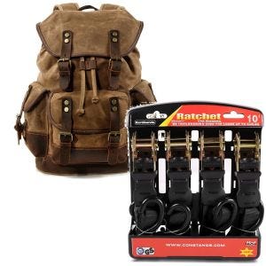Sett: Motorsykkelryggsekk Canvas RG8 Vintage Motorsykkelveske 20L Retrobrun Craftride med stroppsett sw