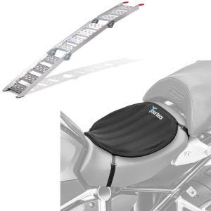 Sett: Motorsykkeltilgangsrampe opp til 270 kg Alu-III tre ganger sammenleggbare ConStands med gel setepute neopren L sw