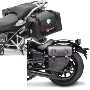 Sett: Motorsykkelsetevesker wd RB25 med rullelukking Bagtecs med salveske venstre Texas 10Ltr egnet for Chopper sw.
