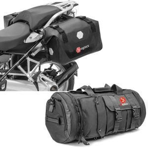 Sett: Motorsykkel salvesker vanntett RB25 med rullelukking Bagtecs med motorsykkel halebag TB8 bagasjerull 35Ltr svart