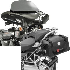 Sett: Batwing kåpe egnet for choppere og tilpassede sykler rg Craftride med motorsykkel-salvesker RB25 med rullelukking