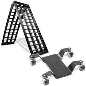 Sett: Adkomstrampe i aluminium V sw, opp til 680 kg, sammenleggbar, egnet for ConStands motorsykkel med manøvreringshjelp Easy Mover III opp til 400 kg sw