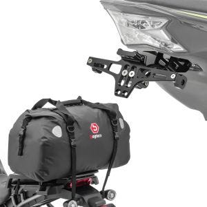Sett: Motorsykkel halebag Drybag XF60 vanntett volum 60l Bagtecs med nummerskiltholder NH2 med LED-belysning