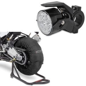 Sett: Motorsykkel dekkvarmer Laguna Seca 60-80°C 17" sort ConStands med ekstra hovedlys LED S2 individuelt med E-godkjenning