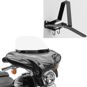 Sett: Batwing fairing egnet for choppere og spesialsykler Craftride med motorsykkelgarderobe WH2 veggfeste hjelmholder sw