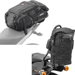 Sett: Motorsykkelryggsekk HX5 wd 45Ltr med hjelmholder Bagtecs med sissy bar bag egnet for chopper og cruiser DB4.
