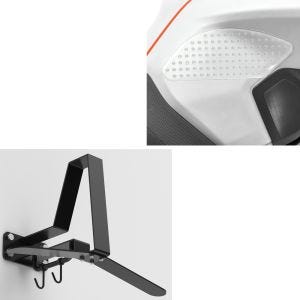 Sett: Motorsykkel jakkeholder WH2 veggmontert hjelmholder sw XGP med sidetankpute Grip Pad M klar knepute gjennomsiktig