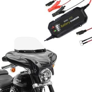 Sett: Batwing fairing egnet for choppere og spesialsykler Craftride med motorsykkel batterilader BC2 1500mA