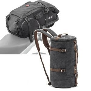 Sett: Motorsykkelryggsekk HX5 vanntett 45Ltr med hjelmholder Bagtecs med ryggsekk Canvas VG8 Vintage 35Ltr svart
