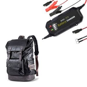 Sett: Motorsykkelryggsekk RL3 halebag Vintage 24Ltr sw Craftride med batterilader BC2 helautomatisk 1500mA