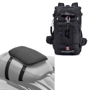 Sett: Motorsykkelryggsekk HK4 halebag 45Ltr i svart Bagtecs med motorsykkel gel setepute S komfortpute universal i svart