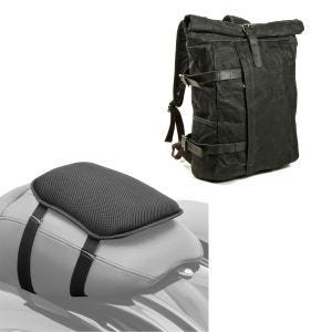 Sett: Motorsykkelryggsekk Canvas VR2 Vintage motorsykkelveske 20Ltr Retro sw Craftride med gel setepute S univ