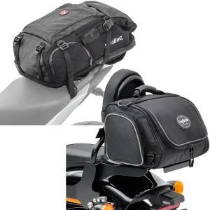 Sett: Motorsykkelryggsekk HX5 vanntett 45 liter med hjelmholder Bagtecs med bakpose TM2 sissy bar bag 14 liter svart