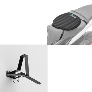 Sett: Motorsykkel garderobe WH2 veggfeste hjelmholder sw XGP med gel setepute neopren M gel pute setetrekk sw