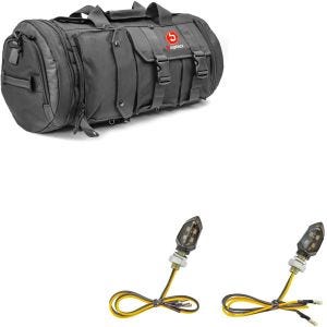 Sett: Motorsykkel halebag TB8 bagasjerull 35Ltr sw Bagtecs med LED-indikatorer KP8 ECE par tonet