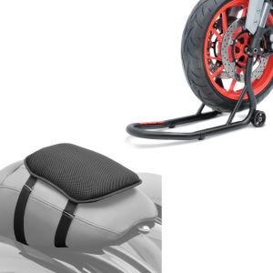Sett: Reparasjonsstativ forhjulsgaffel motorsykkelstativ med dorholder sw matt ConStands med gel setepute S univ