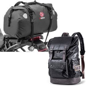 Sett: Motorsykkel hale bag Drybag XF60 vanntett volum 60l Bagtecs med ryggsekk RL3 hale bag Vintage 24Ltr svart