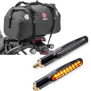 Sett: Motorsykkel hale bag Drybag XF60 vanntett volum 60l Bagtecs med kjørelys indikatorer KP6 LED indikatorer ECE 2 stk.