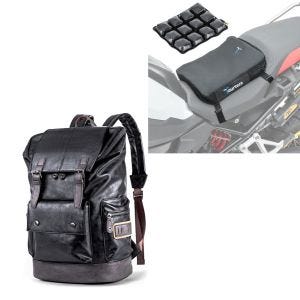 Sett: Motorsykkelryggsekk RL3 halebag Vintage 24Ltr sw Craftride med luftpute Air Deluxe S komfortsetepute sw