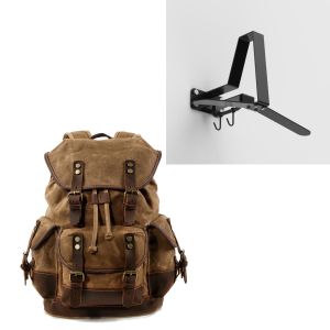 Sett: Motorsykkelryggsekk Canvas RG8 Vintage 20Ltr Retro brun Craftride med klesstativ WH2 veggfeste hjelmholder sw