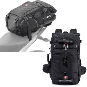 Sett: Motorsykkelryggsekk HX5 halebag vanntett 45Ltr med hjelmholder Bagtecs med ryggsekk HK4 halebag 45Ltr svart