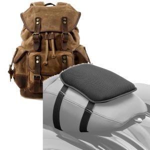 Sett: Motorsykkelryggsekk Canvas RG8 Vintage Motorsykkelveske 20Ltr Retro Brun Craftride med Gel Setepute S univ