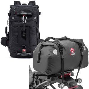 Sett: Motorsykkel ryggsekk HK4 hale bag 45Ltr i sw Bagtecs med motorsykkel hale bag Drybag XF60 vanntett volum 60l