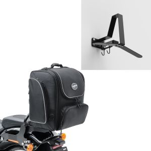 Sett: Motorsykkel sissy bar bag TM4 hale bag 39-49 liter sw Craftride med garderobe WH2 veggfeste hjelmholder sw
