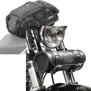 Sett: Motorsykkelryggsekk HX5 wd 45Ltr med hjelmholder Bagtecs med verktøyrull Elgin 2,4Ltr egnet for retrosykler sw.