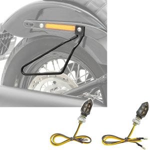 Sett: Sadelveskeholder univ sw Craftride med LED-indikatorer motorsykkel KP8 med E-merke 2 stk front-bak tonet.