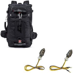 Sett: Motorsykkelryggsekk HK4 halebag 45Ltr sw Bagtecs med LED-indikatorer KP8 med E-merke 2 stk front-bak tonet