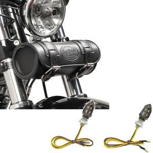 Sett: Motorsykkel verktøyrull Elgin 2,4 liter egnet for retro sykler sw Craftride med LED-indikatorer KP8 ECE par tonet