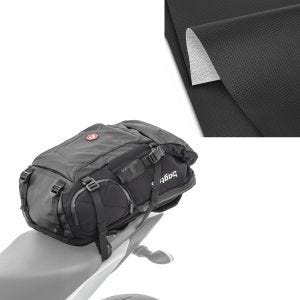 Sett: Motorsykkelryggsekk HX5 wd 45Ltr med hjelmholder Bagtecs med setetrekk imitert karbonlook XL 140x100 cm.