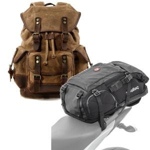 Sett: Motorsykkelryggsekk Canvas RG8 Vintage 20Ltr Retro brun Craftride med ryggsekk HX5 wd 45Ltr med hjelmholder