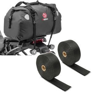 Sett: Motorsykkel halebag Drybag XF60 vanntett volum 60l Bagtecs med motorsykkel varmebeskyttelsestape, eksostape sw 15m