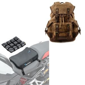 Sett: Motorsykkelryggsekk Canvas RG8 Vintage motorsykkelveske 20L Retro brun Craftride med luftpute Air Deluxe S sw