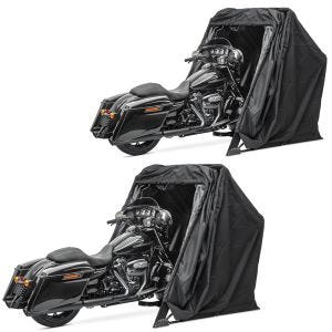 Sett med 2x motorsykkeltelt garasje universal sammenleggbar garasje motorsykkelgarasje Motoguard XXL svart