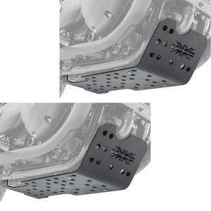 Sett med 2x motorbeskyttelse egnet for Triumph Bonneville T120 16-24 Motoguard aluminium frontspoiler undervogn beskyttelse svart
