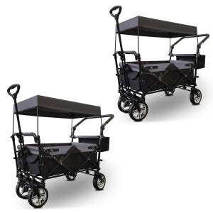 Sett med 2x håndvogner med tak sammenleggbar Divit transportvogn hagevogn sammenleggbar stål ME70 svart