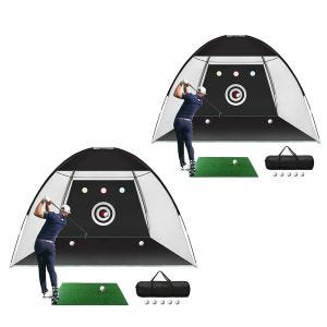 Sett med 2x golftreningsnett Cranit GN1 treningsbur med sort kunstgressmatte