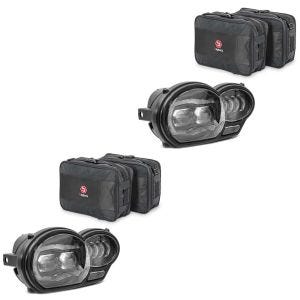 2x sett: LED-frontlykter egnet for BMW R 1200 GS 04-12 hovedlykter med ECE Lumitecs QL4 + Vario-koffert innervesker egnet for BMW R 1200 GS / Adventure 04-12 koffertvesker Bagtecs MV1