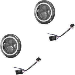 2x sett: LED hovedlys 7" egnet for Harley Davidson + adapter H4 -H13