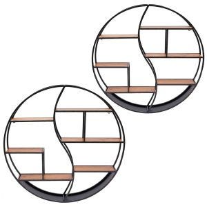 Sett med 2 vegghyller rundt tre med metallramme Divit flytende hylle med 6 hyller 68cm diameter RE15 svart