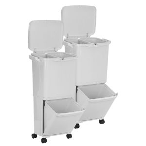 Sett med 2 avfallssorteringssystem med 3 rom MS1 Divit avfallsbeholder 55 liter hvit