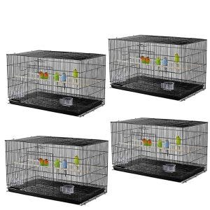 Sett med 4 fuglebur med trestenger Divit fuglevolier med skittbrett 76 x 45 x 46 cm PL8 svart
