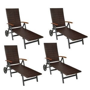 Sett med 4 sammenleggbare hagesenger Divit RB71 solsenger på hjul aluminium polyrattan justerbar svart