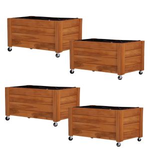Sett med 4 plantepotter på hjul Divit FC58 plantekasse høybed ved 78 x 52 x 40,5 cm